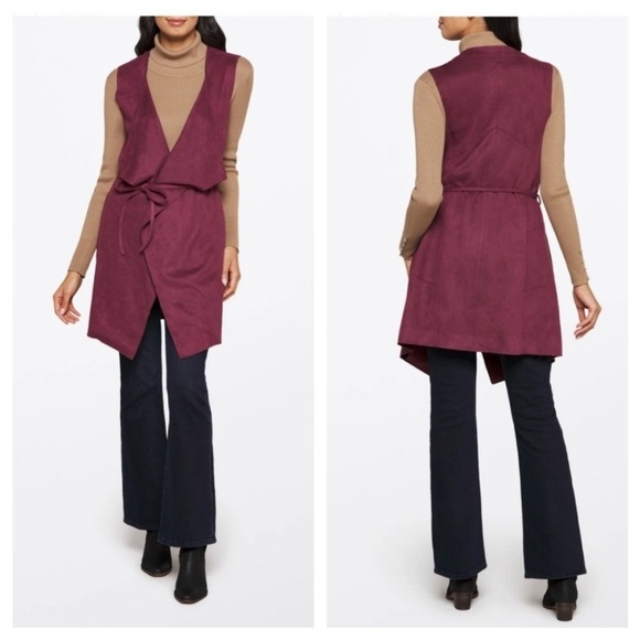 Mo-ka Tops - Stitch Fix MO-KA Burgundy Long Vest Lizzie Southwestern Faux Suede size XL